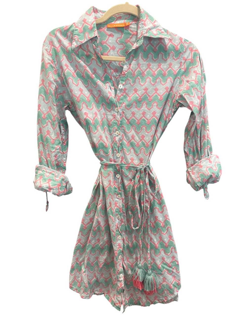 Oliphant Button-Front Shirt Dress in Mint Green & Coral